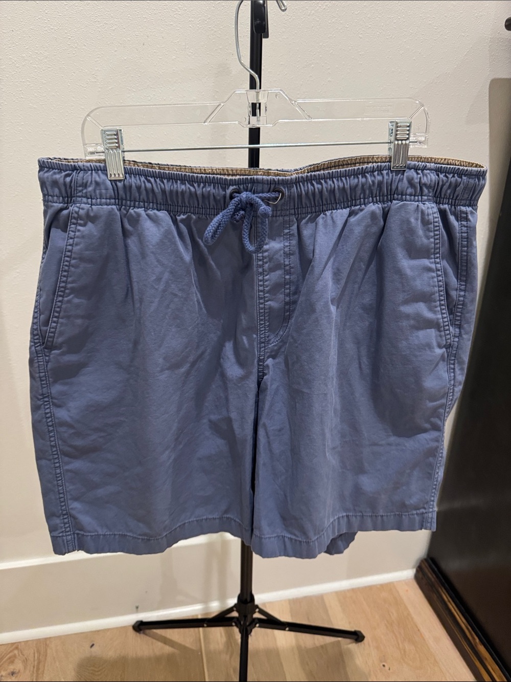 L.L.Bean Classic Fit Drawstring‎ Shorts in Slate Blue with Tan Waistband